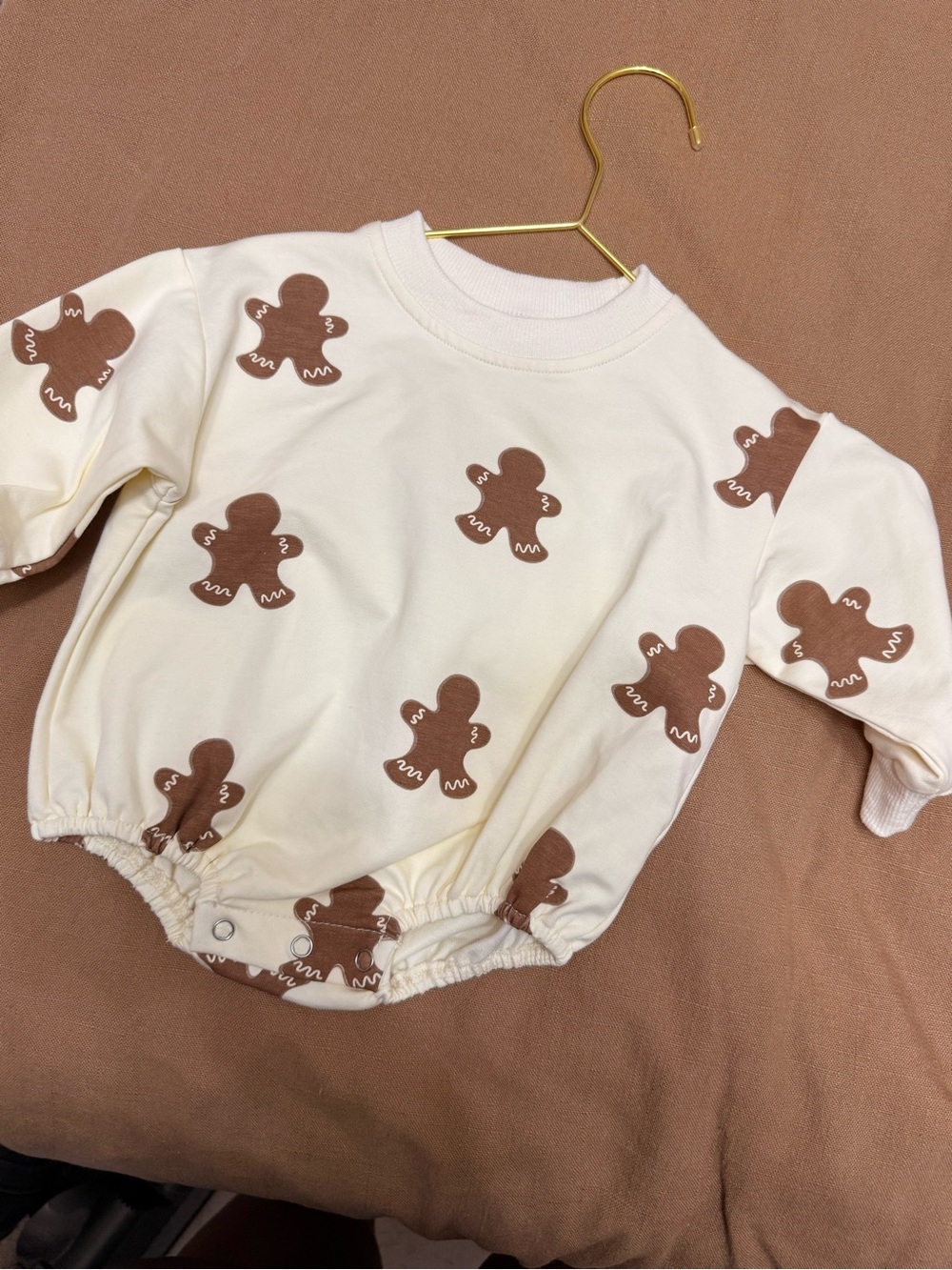 Cream Baby One-Piece with Brown Gingerbread Print